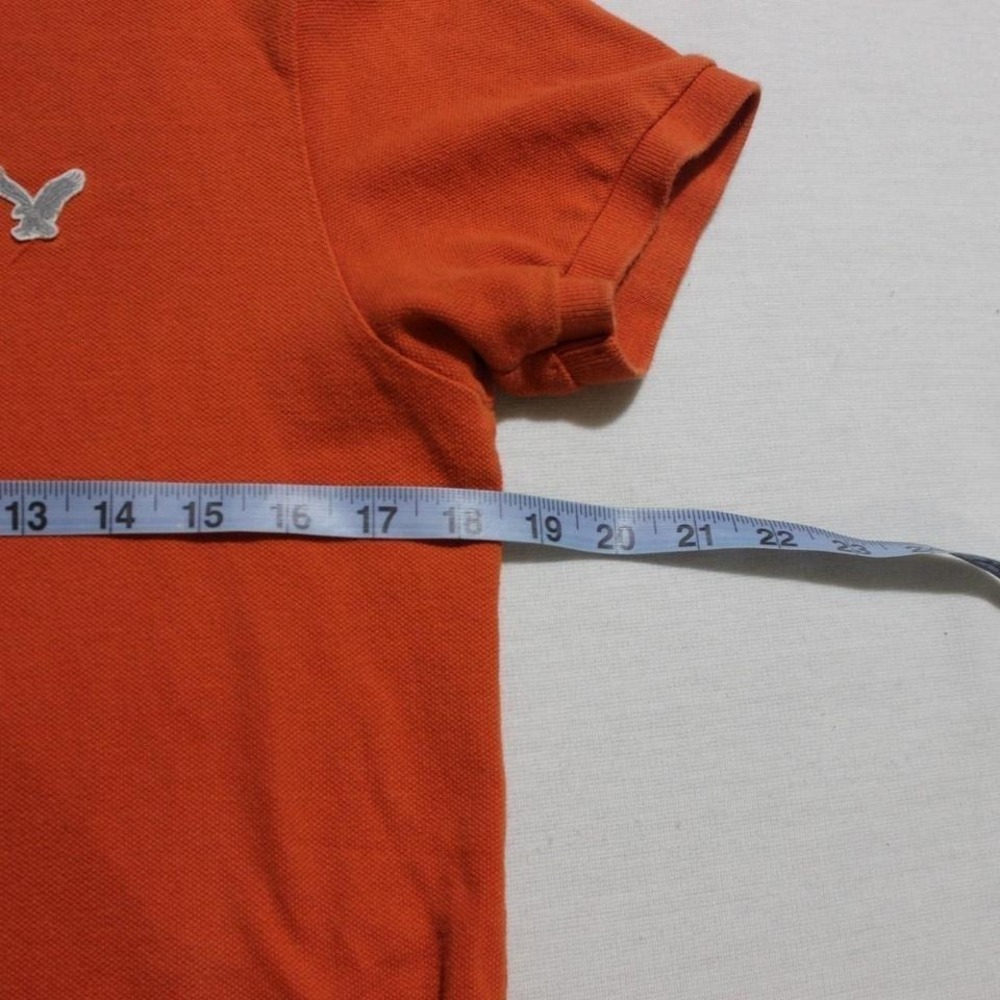 Mens/Unisex Y2K Skater Preppy American Eagle Orange Button Up Polo Shirt - Picture 6 of 8
